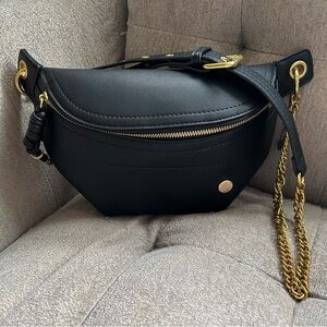 Black faux leather crossbody bag